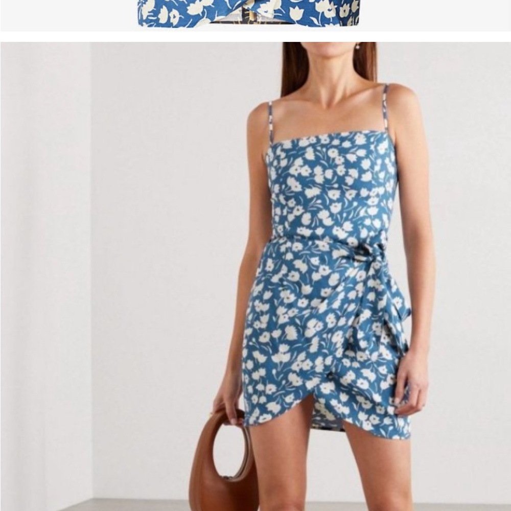 Reformation Blue and White Floral Tie-Back Mini Dress